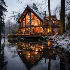 Fototapeta premium A cozy wooden cabin floating 4 meters above 