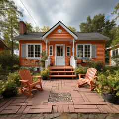 Fototapeta na wymiar Charming orange house no light deck 