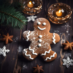 Fototapeta premium A Christmas Gingerbread man. A holiday and Christmas dessert concept. Generative ai. 