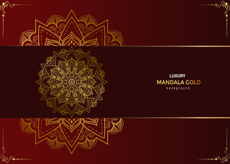 Red luxury background, with gold mandala ornament