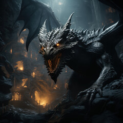  A tiny ferocious dragon flying in a vast dark cave  © Sekai