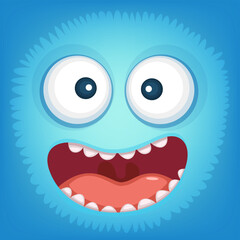 Yeti face. Square monster avatar. Cartoon portrait