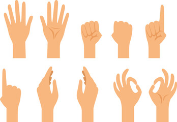 Hand gestures. Human palm various fingers set