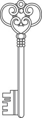 Ornate skeleton key drawing. Door lock symbol