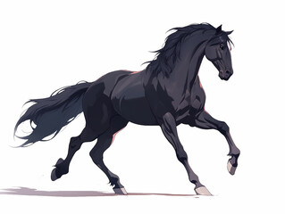 Wild horse Mustang jumps anime cartoon watercolor style - obrazy, fototapety, plakaty