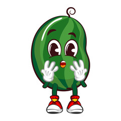 Vector mascot, cartoon and illustration of surprised and amazed watermelon fruit