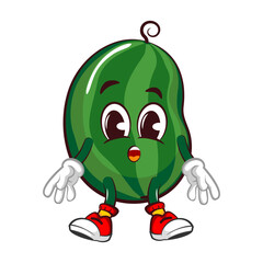 Vector mascot, cartoon and illustration of a cute watermelon fruit being weak and tired