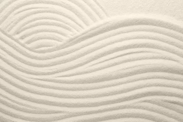 Poster White sand with pattern as background, top view. Concept of zen and harmony © New Africa