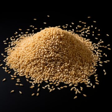 Aromatic Sesame Seed Spice Photorealistic Square Illustration. Healthy Vegetarian Diet. Ai Generated bright Illustration on Dark Background. Flavory Sesame Seed Spice.