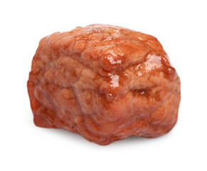 Piece of delicious cooked beef isolated on white. Tasty goulash