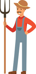 Farmer character with hayfork. Cartoon happy agriculture worker