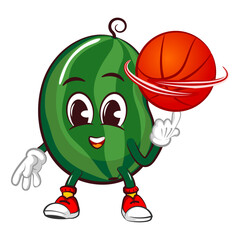 Vector mascot, cartoon and illustration of a cute watermelon playing basketball