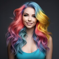 Woman with Rainbow Hair