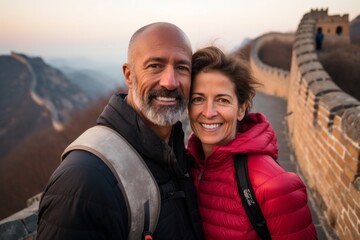Couple in their 40s at the Great Wall of China in Beijing China