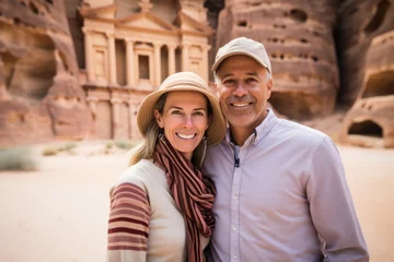 Fototapeten Couple in their 40s smiling at the Petra in Ma'an Jordan © Hanne Bauer