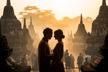 Couple in their 30s at the Borobudur in Magelang Indonesia