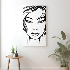 line art woman face wall decor mock up