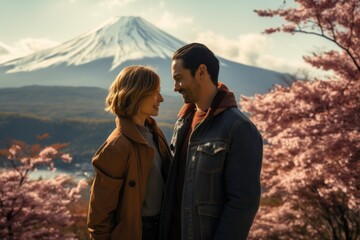 Couple in their 40s near the Mount Fuji in Honshu Island Japan