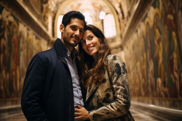 Couple in their 30s at the Sistine Chapel in Vatican City - obrazy, fototapety, plakaty