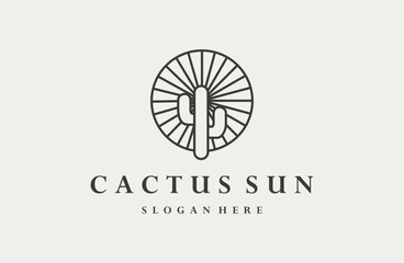 cactus sun logo vector line art minimalist symbol illustration design,