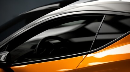 Fototapeta premium Close up of brandless sport car as an abstract backdrop. Selective focus. Abstract AI generated image.