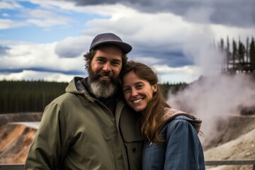 Couple in their 40s at the Yellowstone National Park in Wyoming USA