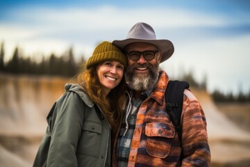 Fototapeta premium Couple in their 40s at the Yellowstone National Park in Wyoming USA