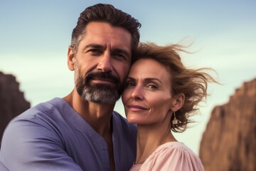 Couple in their 40s at the Victoria Falls in Zambia/Zimbabwe