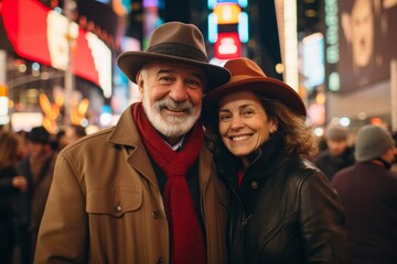 Fototapeta na wymiar Couple in their 40s at the Times Square in New York USA