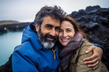 Couple in their 40s at the Blue Lagoon in Grindavik Iceland