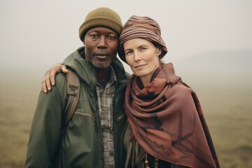 Black and white couple in their 40s at the Ngorongoro Crater in Arusha Tanzania