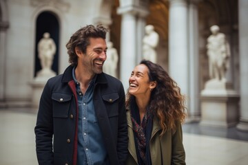 Fototapeta premium Couple in their 30s smiling at the The British Museum in London England