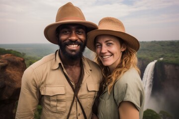 Couple in their 30s at the Victoria Falls Zambia/Zimbabwe Border