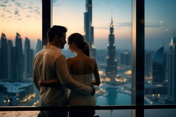 Couple in their 40s at the Burj Khalifa in Dubai UAE