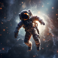 An Astronaut floating in outer space with the stars and galaxy behind him. Generative ai. 