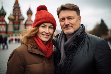 Couple in their 40s at the Red Square in Moscow Russia