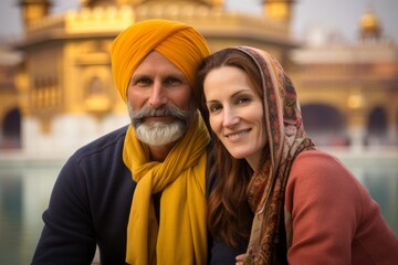 Obraz premium Couple in their 40s at the Golden Temple in Amritsar India