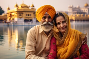 Couple in their 40s at the Golden Temple in Amritsar India
