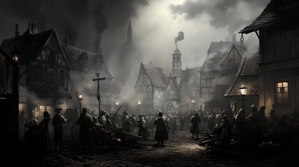 Medieval Village Under the Night's Veil: Illustrated Drama