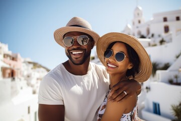 Couple in their 30s at the Santorini Island in Greece
