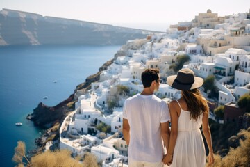 Couple in their 30s at the Santorini Island in Greece