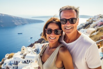 Couple in their 40s at the Santorini Island in Greece