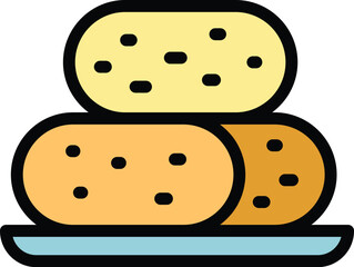 Meal croquette icon outline vector. Dutch potato. Tempura meat color flat