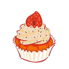 Strawberry cupcake cartoon illustration