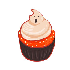 Halloween ghost cupcake cartoon illustration