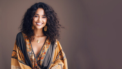 Native African resident girl in kaftan traditional costume clothes, Smiling woman, diversity multicultural concept