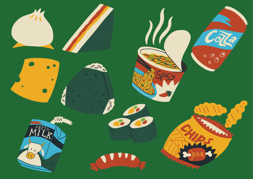 convenience store food illustration