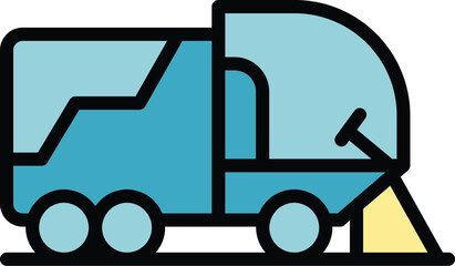 Asphalt sweeper icon outline vector. Street truck. Garbage machine color flat