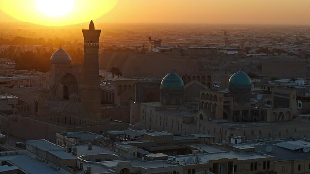 Epic Droen Shot Over Khiva, Uzbekistan at Sunset