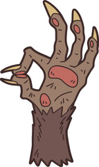 Werewolf hand with okay sign, halloween decoration vector illustration